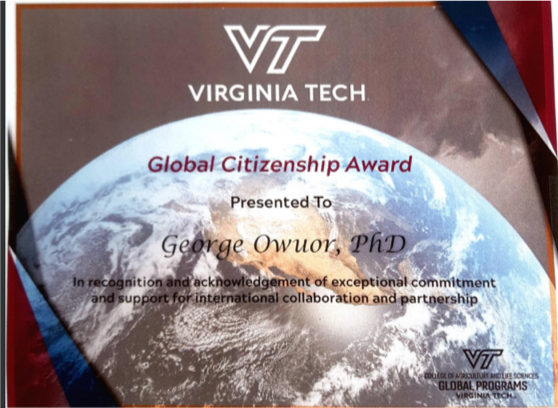 Prof. George Owuor Awarded GLOBAL CITIZEN AWARD